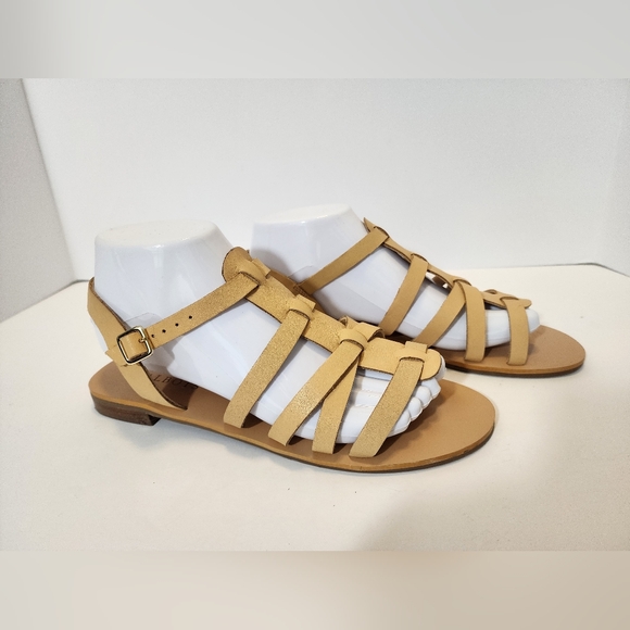 Talbots Shoes - Talbots Leather Gladiator Sandals Tan Beige Strappy Flat Buckle Women 8M neutral